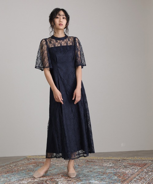 atlo（アトロ）の「ミモレ丈&袖あり フォーマル 同窓会 総レース 大きいサイズ 結婚式 パーティー ドレス オケージョンドレス お呼ばれ 二次会 成人式 謝恩会 20代 30代（ドレス・レディース・ネイビー/サックスブルー系/ワインレッド/ブラック・M/XL/S/L）」の18枚目の写真