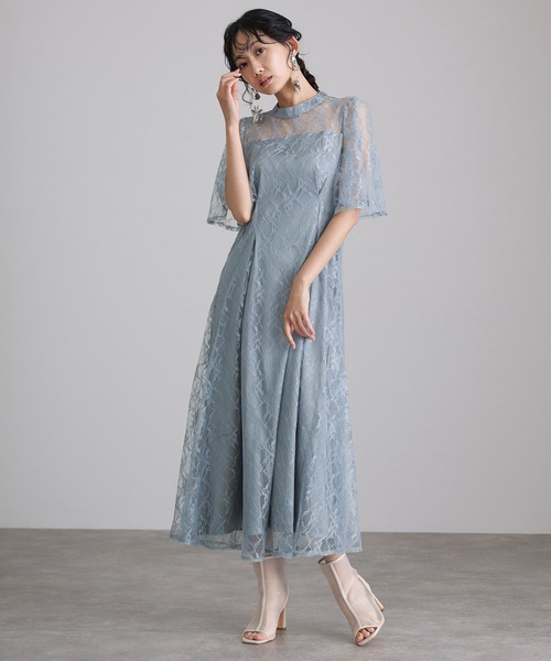 atlo（アトロ）の「ミモレ丈&袖あり フォーマル 同窓会 総レース 大きいサイズ 結婚式 パーティー ドレス オケージョンドレス お呼ばれ 二次会 成人式 謝恩会 20代 30代（ドレス・レディース・ネイビー/サックスブルー系/ワインレッド/ブラック・M/XL/S/L）」の20枚目の写真