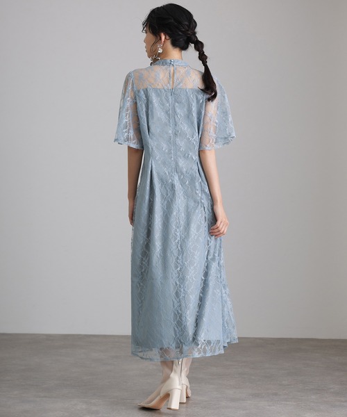 atlo（アトロ）の「ミモレ丈&袖あり フォーマル 同窓会 総レース 大きいサイズ 結婚式 パーティー ドレス オケージョンドレス お呼ばれ 二次会 成人式 謝恩会 20代 30代（ドレス・レディース・ネイビー/サックスブルー系/ワインレッド/ブラック・M/XL/S/L）」の22枚目の写真