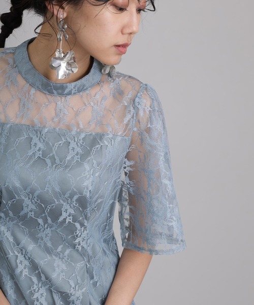 atlo(アトロ)の「ミモレ丈&袖あり フォーマル 同窓会 総レース 大きいサイズ 結婚式 パーティー ドレス オケージョンドレス お呼ばれ 二次会 成人式 謝恩会 20代 30代(ドレス・レディース・ネイビー/サックスブルー系/ワインレッド/ブラック・M/XL/S/L)」の22枚目の写真