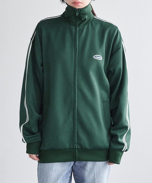 CONVERSE（コンバース）の「CONVERSE/コンバース サイドラインロゴ刺繍 トラックジャケット（ジャージ・レディース・ブラック/アイボリー/グリーン・M）」の22枚目の写真