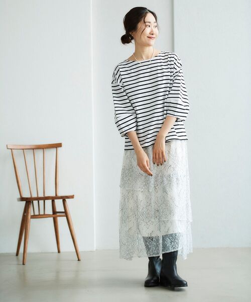 le.coeur blanc（ルクールブラン）の「バイカラーレースティアードスカート（スカート・レディース・オフホワイト・38）」の6枚目の写真