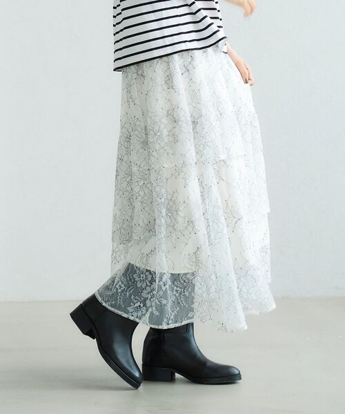 le.coeur blanc（ルクールブラン）の「バイカラーレースティアードスカート（スカート・レディース・オフホワイト・38）」の4枚目の写真