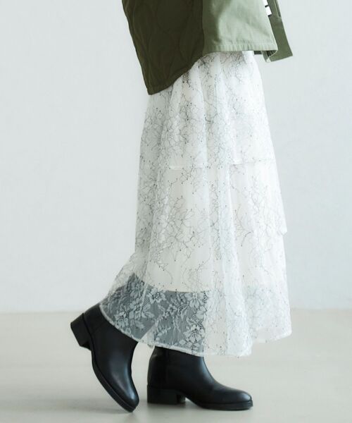 le.coeur blanc（ルクールブラン）の「バイカラーレースティアードスカート（スカート・レディース・オフホワイト・38）」の11枚目の写真