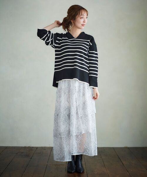 le.coeur blanc（ルクールブラン）の「バイカラーレースティアードスカート（スカート・レディース・オフホワイト・38）」の3枚目の写真