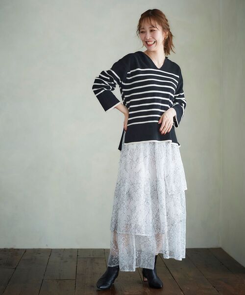 le.coeur blanc（ルクールブラン）の「バイカラーレースティアードスカート（スカート・レディース・オフホワイト・38）」の7枚目の写真