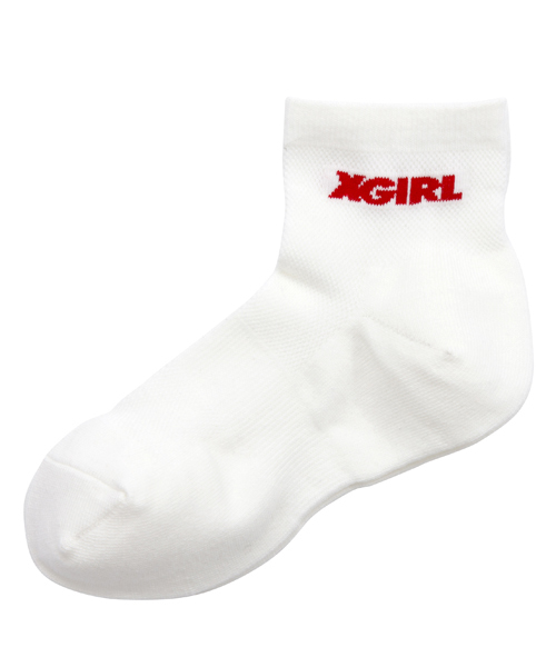 X-girl（エックスガール）の「【Soup.6月号掲載】LOGO SOCKS（ソックス/靴下・レディース・ホワイト/ブラック・ONE SIZE）」の2枚目の写真