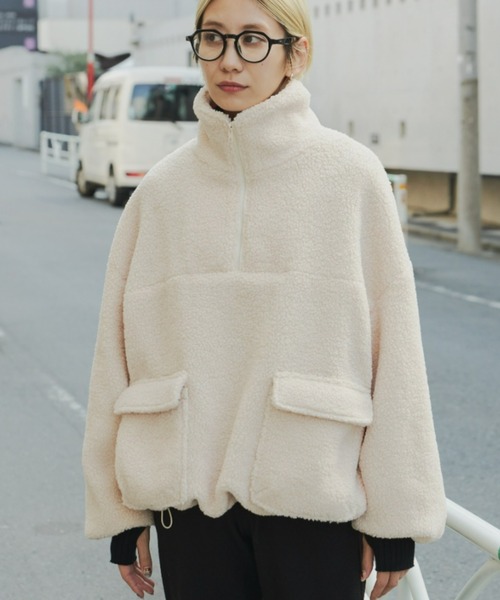 Auntie Rosa Holiday（アンティローザホリデー）の「フロントポケットボアブルゾン（ブルゾン・レディース・カーキブラウン/アイボリー・FREE）」の2枚目の写真