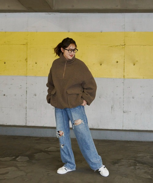 Auntie Rosa Holiday（アンティローザホリデー）の「フロントポケットボアブルゾン（ブルゾン・レディース・カーキブラウン/アイボリー・FREE）」の4枚目の写真