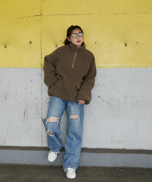 Auntie Rosa Holiday（アンティローザホリデー）の「フロントポケットボアブルゾン（ブルゾン・レディース・カーキブラウン/アイボリー・FREE）」の5枚目の写真