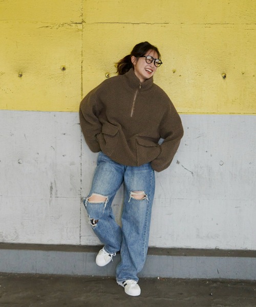 Auntie Rosa Holiday（アンティローザホリデー）の「フロントポケットボアブルゾン（ブルゾン・レディース・カーキブラウン/アイボリー・FREE）」の6枚目の写真