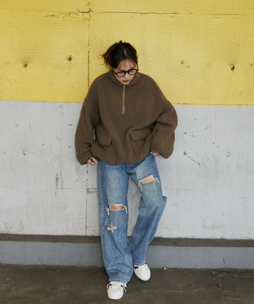 Auntie Rosa Holiday（アンティローザホリデー）の「フロントポケットボアブルゾン（ブルゾン・レディース・カーキブラウン/アイボリー・FREE）」の7枚目の写真