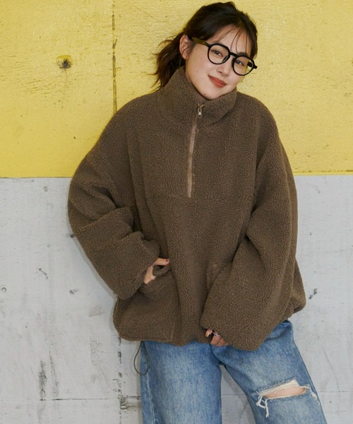 Auntie Rosa Holiday（アンティローザホリデー）の「フロントポケットボアブルゾン（ブルゾン・レディース・カーキブラウン/アイボリー・FREE）」の9枚目の写真