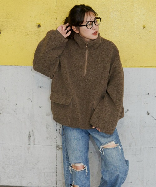 Auntie Rosa Holiday（アンティローザホリデー）の「フロントポケットボアブルゾン（ブルゾン・レディース・カーキブラウン/アイボリー・FREE）」の10枚目の写真