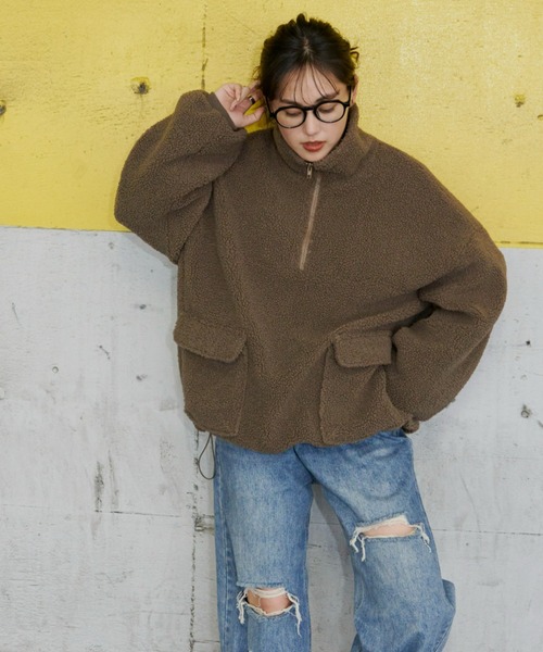 Auntie Rosa Holiday（アンティローザホリデー）の「フロントポケットボアブルゾン（ブルゾン・レディース・カーキブラウン/アイボリー・FREE）」の11枚目の写真