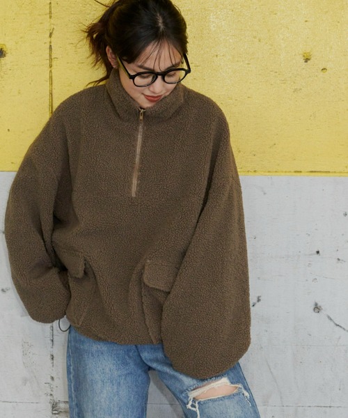 Auntie Rosa Holiday（アンティローザホリデー）の「フロントポケットボアブルゾン（ブルゾン・レディース・カーキブラウン/アイボリー・FREE）」の8枚目の写真