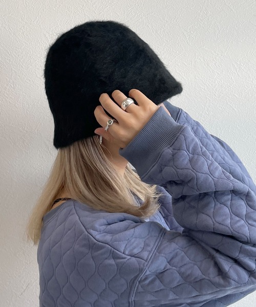 w closet(ダブルクローゼット)の「シャギーチューリップハット(ハット・レディース・ブラック/オフホワイト・FREE)」の5枚目の写真
