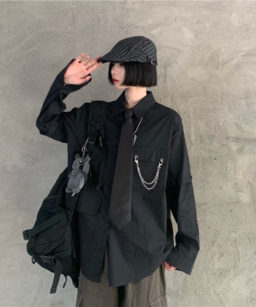 めろ　ブラウスセット aquagarage バイカラーギャザーブラウス シャツ 春秋 長袖 M L