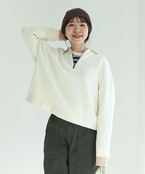 PAR ICI CHUNKY リブライン衿付き刺繍プルオーバー PAR ICI（パーリッシィ）の「CHUNKY リブライン衿付き刺繍プルオーバー