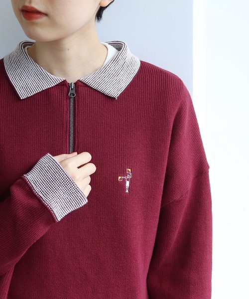 PAR ICI（パーリッシィ）の「CHUNKY リブライン衿付き刺繍プルオーバー