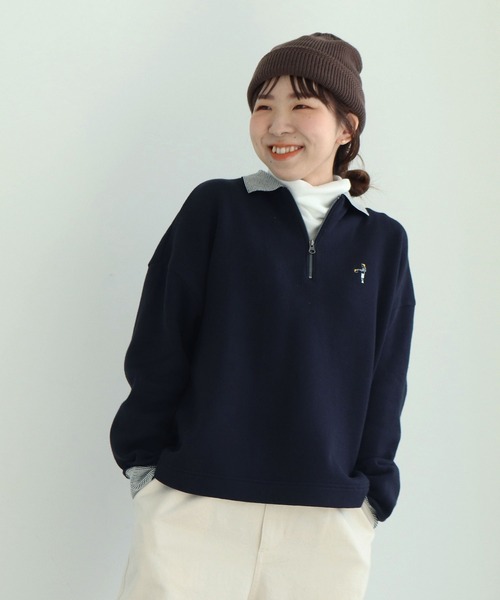 PAR ICI（パーリッシィ）の「CHUNKY リブライン衿付き刺繍プルオーバー
