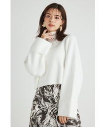 rienda | ターンアップスリーブクロップドニットトップス(ニット/セーター)