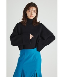 rienda | ターンアップスリーブクロップドニットトップス(ニット/セーター)