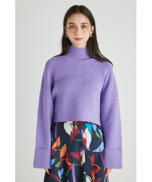 rienda(リエンダ)の「ターンアップスリーブクロップドニットトップス(ニット/セーター・レディース・ブラック/アイボリー/ピンク/グリーン/パープル・FREE)」の21枚目の写真