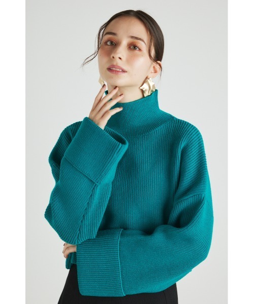 rienda(リエンダ)の「ターンアップスリーブクロップドニットトップス(ニット/セーター・レディース・ブラック/アイボリー/ピンク/グリーン/パープル・FREE)」の12枚目の写真