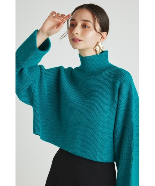 rienda(リエンダ)の「ターンアップスリーブクロップドニットトップス(ニット/セーター・レディース・ブラック/アイボリー/ピンク/グリーン/パープル・FREE)」の13枚目の写真