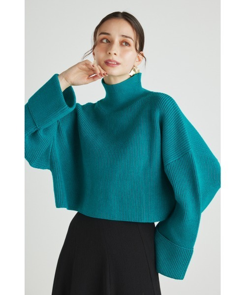 rienda(リエンダ)の「ターンアップスリーブクロップドニットトップス(ニット/セーター・レディース・ブラック/アイボリー/ピンク/グリーン/パープル・FREE)」の14枚目の写真