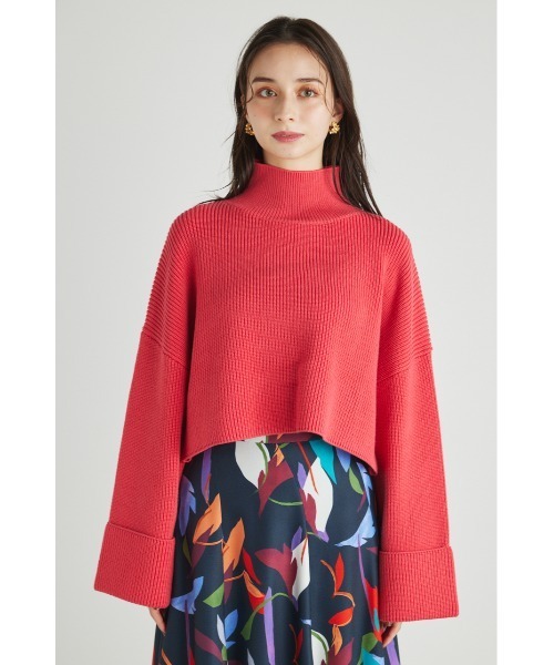 rienda(リエンダ)の「ターンアップスリーブクロップドニットトップス(ニット/セーター・レディース・ブラック/アイボリー/ピンク/グリーン/パープル・FREE)」の10枚目の写真