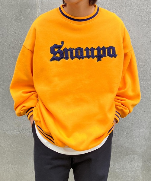 Snap club（スナップクラブ）の「【Snap club】リブラインカレッジロゴスウェットプルオーバー（スウェット・メンズ・イエロー/パープル/ピンク/ライトグレー/ブルーグリーン/ブラック/ライトブルー・M/L/XL）」の6枚目の写真