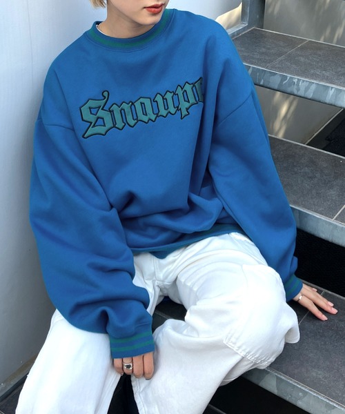 Snap club（スナップクラブ）の「【Snap club】リブラインカレッジロゴスウェットプルオーバー（スウェット・メンズ・イエロー/パープル/ピンク/ライトグレー/ブルーグリーン/ブラック/ライトブルー・M/L/XL）」の4枚目の写真