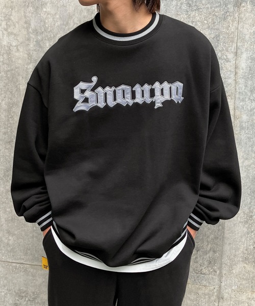 Snap club（スナップクラブ）の「【Snap club】リブラインカレッジロゴスウェットプルオーバー（スウェット・メンズ・イエロー/パープル/ピンク/ライトグレー/ブルーグリーン/ブラック/ライトブルー・M/L/XL）」の9枚目の写真