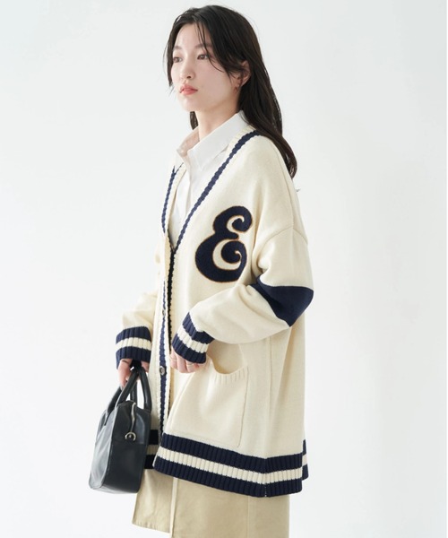 earth music&ecology（アースミュージックアンドエコロジー）の「チルデンニットカーディガン knit cardigan（カーディガン/ボレロ・レディース・ネイビー/グレー/アイボリー・FREE）」の2枚目の写真