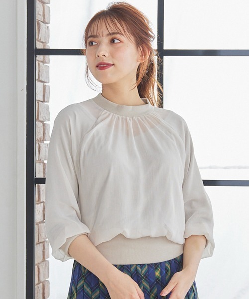 12Twelve Agenda（トゥエルブ　アジェンダ）の「プチハイネックインナー付9分袖カットソ―プルオーバー（Tシャツ/カットソー・レディース・ブラック/ピンク/ミント/グレイッシュベージュ/ベージュ系その他/サックスブルー/ネイビー・M）」の17枚目の写真