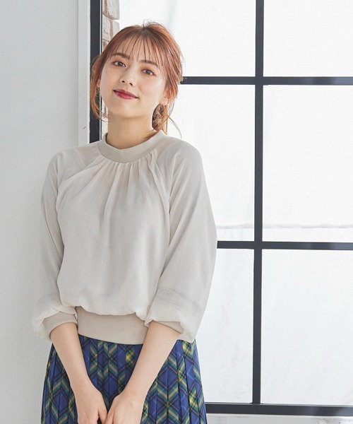 12Twelve Agenda（トゥエルブ　アジェンダ）の「プチハイネックインナー付9分袖カットソ―プルオーバー（Tシャツ/カットソー・レディース・ブラック/ピンク/ミント/グレイッシュベージュ/ベージュ系その他/サックスブルー/ネイビー・M）」の12枚目の写真