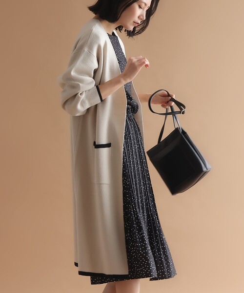 SHOO・LA・RUE（シューラルー）の「◆配色パイピング風がポイント！ロング コーディガン（カーディガン/ボレロ・レディース・アイボリー系4/ダークグリーン系4/ベージュ系その他2/ブラック系4・00）」の5枚目の写真