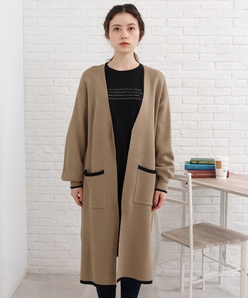 SHOO・LA・RUE（シューラルー）の「◆配色パイピング風がポイント！ロング コーディガン（カーディガン/ボレロ・レディース・アイボリー系4/ダークグリーン系4/ベージュ系その他2/ブラック系4・00）」の6枚目の写真