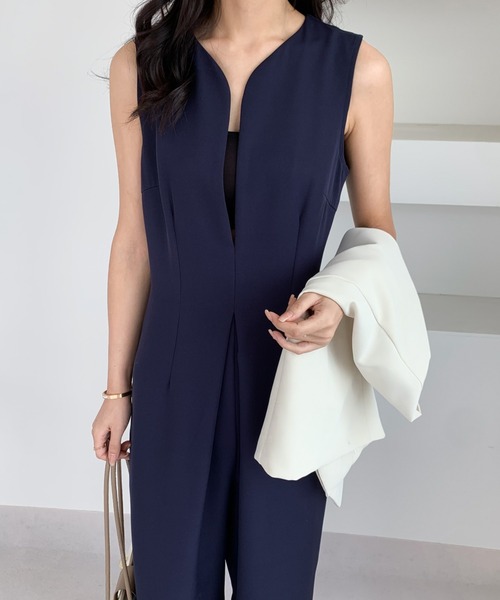 ECLIN(エクラン)の「スキッパーネックワイドシルエットオールインワン(つなぎ/オールインワン・レディース・ブラック/ベージュ/ネイビー/ブラウン/カーキ・S/M)」の20枚目の写真