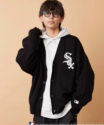 【MLB/メジャーリーグベースボール】PUBLUX 別注MLB ジャガードロゴニットカーディガン/ユニセックス/ニットカーデ/ワッペン刺繍