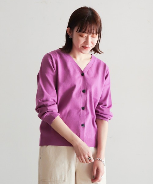NOMBRE IMPAIR(ノンブルアンペール)の「強撚コットン Vネックカーデ(カーディガン/ボレロ・レディース・ブルー/ブラック/グリーン/イエロー/パープル・FREE)」の4枚目の写真