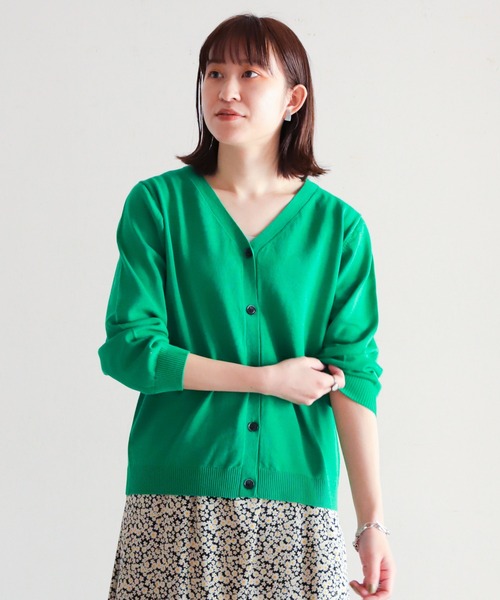 NOMBRE IMPAIR(ノンブルアンペール)の「強撚コットン Vネックカーデ(カーディガン/ボレロ・レディース・ブルー/ブラック/グリーン/イエロー/パープル・FREE)」の2枚目の写真