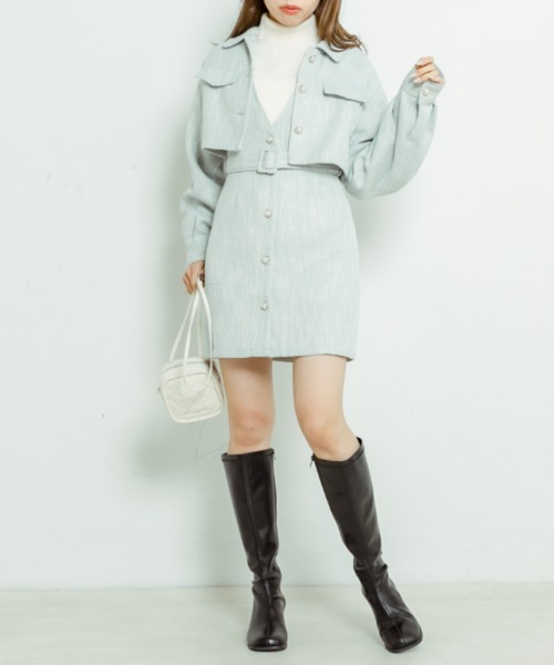OLIVE des OLIVE（オリーブデオリーブ）の「ベルト付きツイードVネックジャンスカ（ジャンパースカート・レディース・ミント/ライトグレー・FREE）」の17枚目の写真
