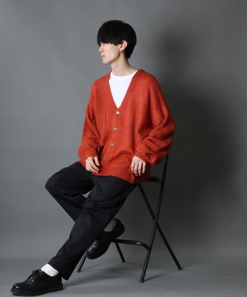 セール】mohair like big silhouette knit cardigan/モヘアライク