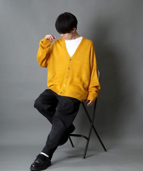 セール】mohair like big silhouette knit cardigan/モヘアライク