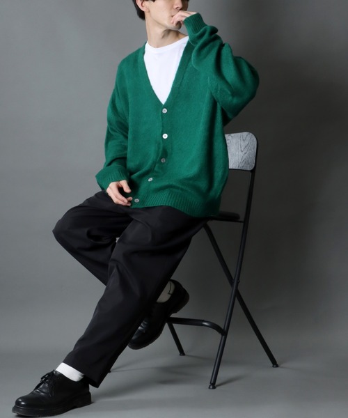 セール】mohair like big silhouette knit cardigan/モヘアライク