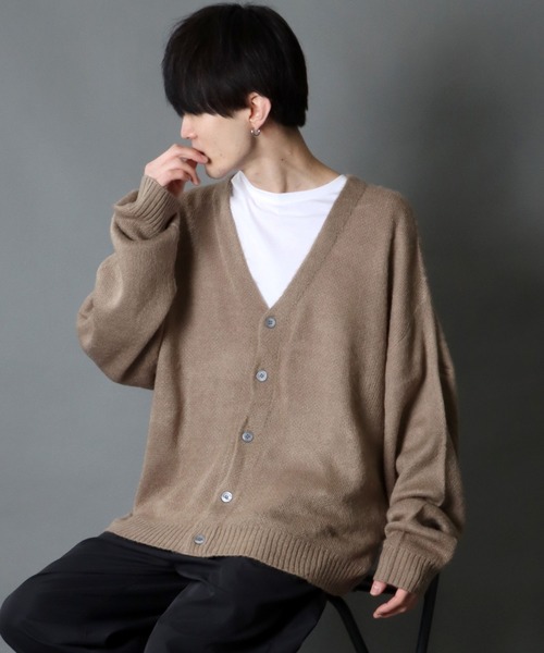 セール】mohair like big silhouette knit cardigan/モヘアライク
