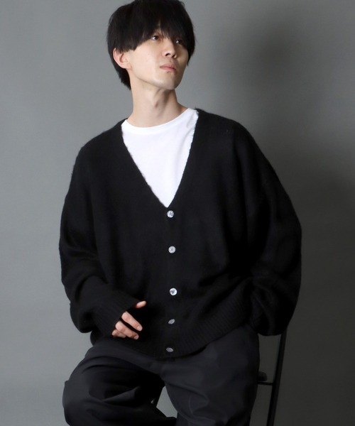 SITRY(シトリー)の「mohair like big silhouette knit cardigan/モヘアライク ビッグシルエット ニット カーディガン/カーデ(カーディガン/ボレロ・メンズ・マスタード/グリーン/テラコッタ/グレイッシュベージュ/ブラック/ブルー・M/L)」の20枚目の写真